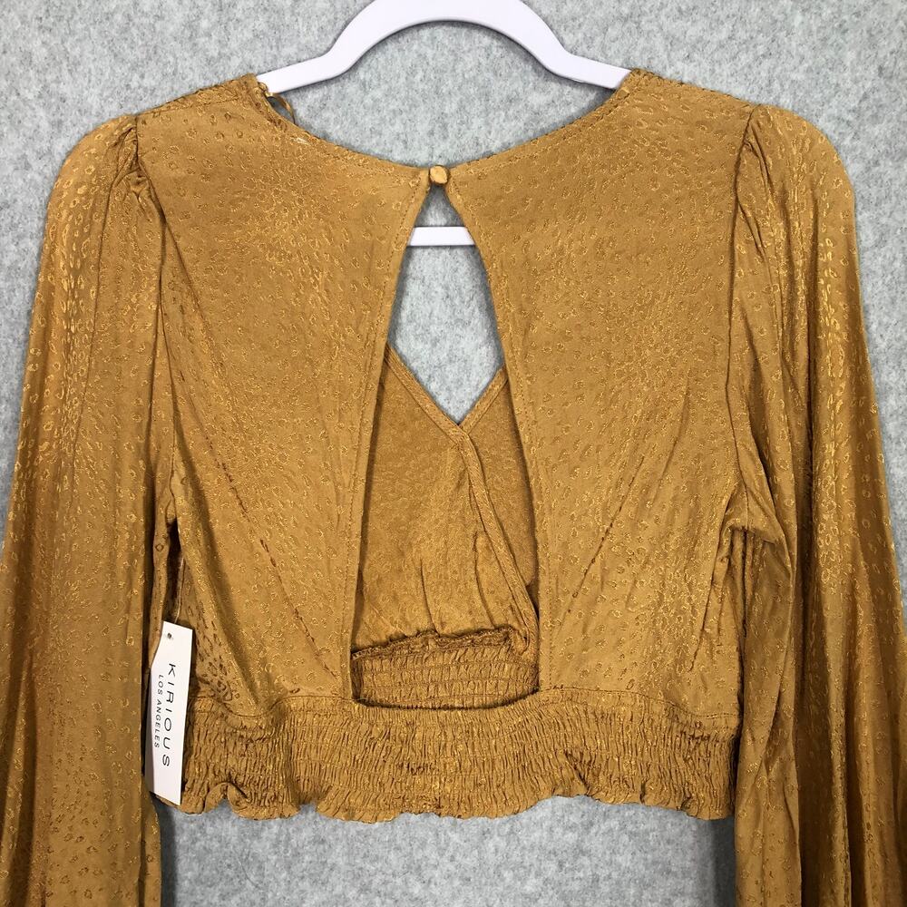 Kirious‎ Shirt Womens Small Gold Blouse Crop Open Back Twee Festival Animal Mob - Picture 4 of 11